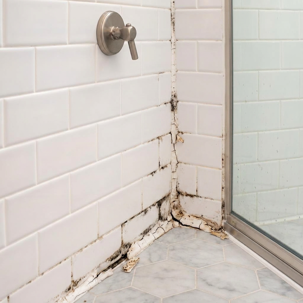 Shower corner re-seal — before