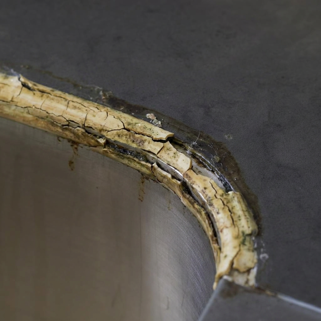 Sink rim re-seal — before